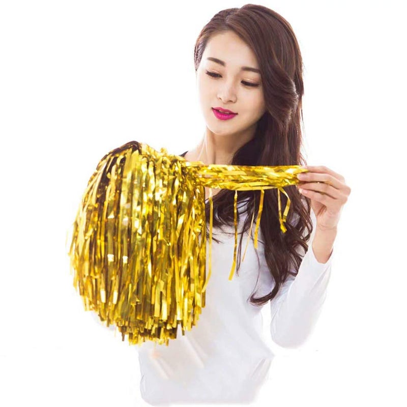 XIPEGPA 12 PCS Cheerleading Poms Squad Spirited Fun Cheering Metallic Foil Plastic Pom with Baton Handle for Dance Party Football Club Decoration - Image 3